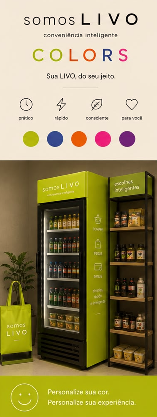 Somos LIVO Linha Colors — Geladeira inteligente personalizada para academias, condomínios e coworkings